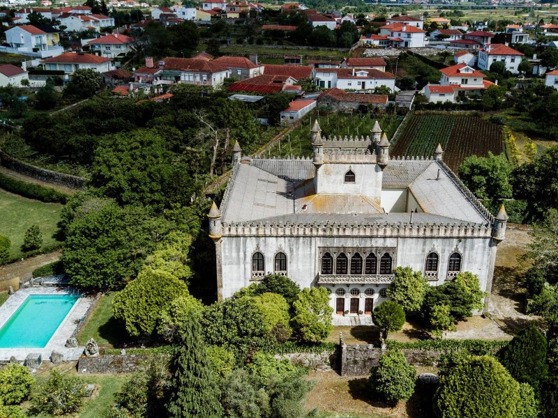 Aerial view of Santa Marta de Portuzelo Castle Airbnb