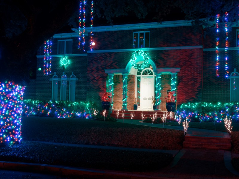 Beautiful house entrance decorated for Christmas, Houston