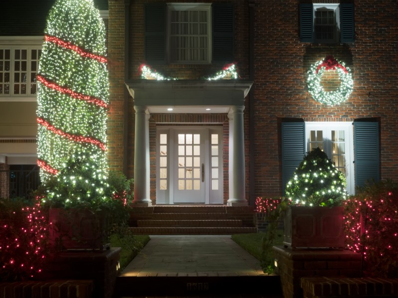 Decorated for Christmas house entrance, Houston