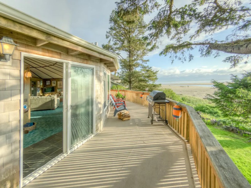 Deck and view at oceanfront Cannon Beach, Oregon Airbnb