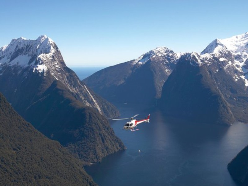 Helicopter tour over Milford Sound, New Zealand