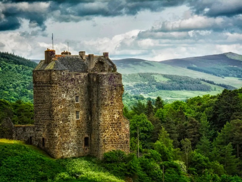 Ancient Castle Above the River Tweed, Scottish Borders