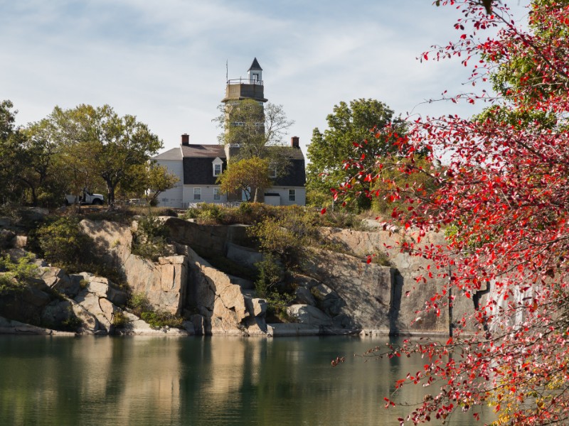 Looking across the quarry to the visitor center at Halibut Point State Park