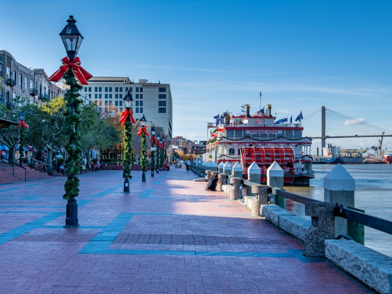 Georgia Queen on the Savannah River at Christmas, Savannah, Georgia