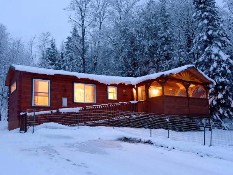 Romantic Adirondack Cabin in the snow, Saranac Lake, New York