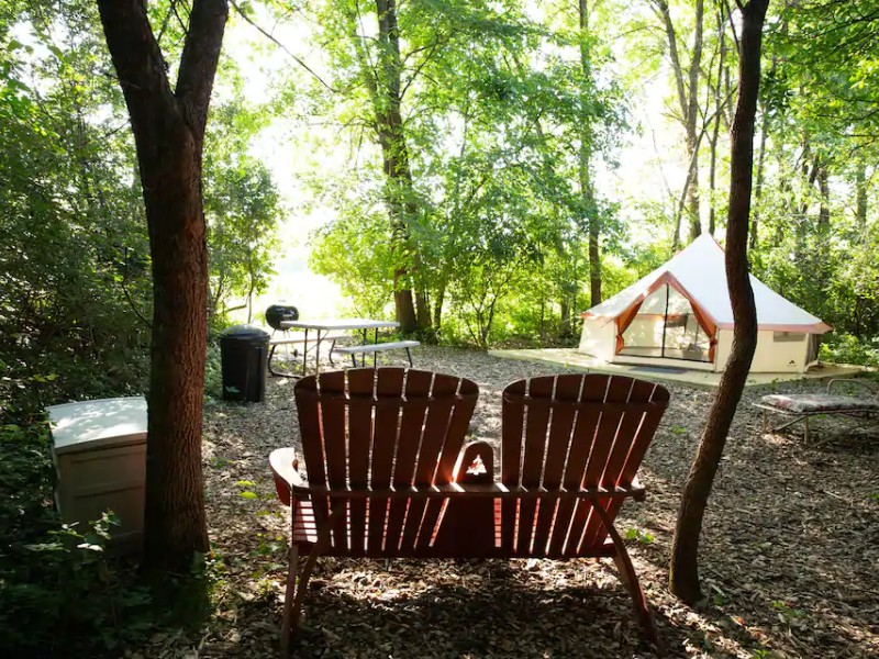 Seating outside Yurt Style Tent