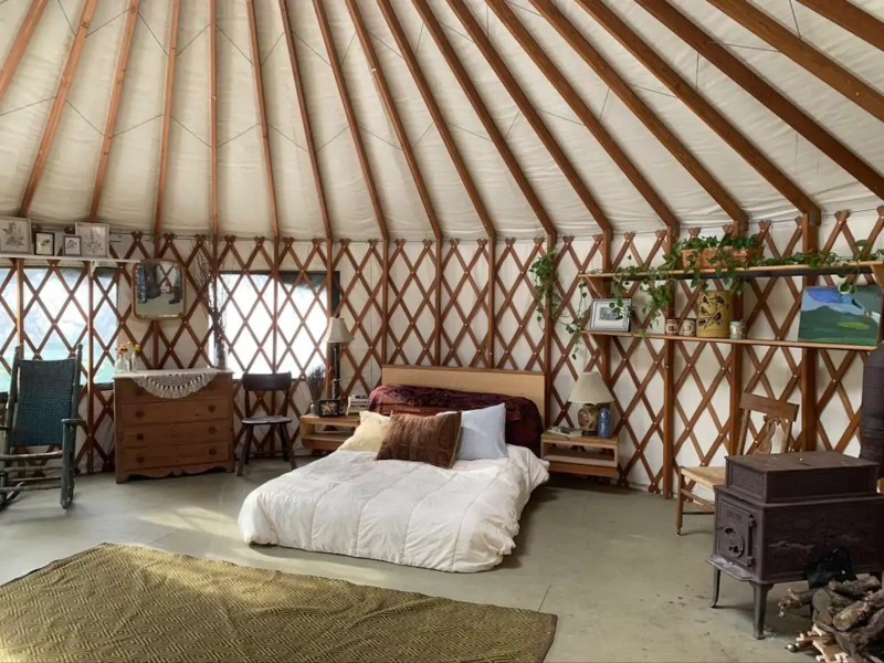 Inside Cozy Mountain Yurt on Organic Farm