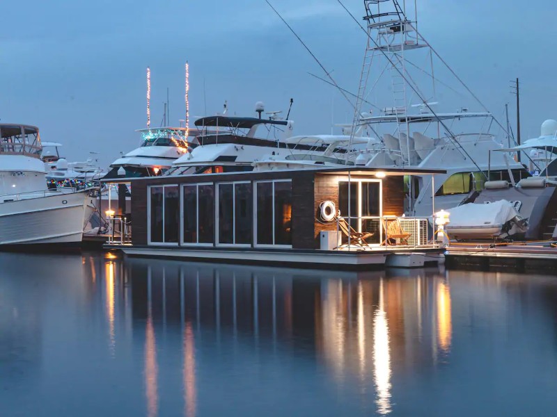 View of Modern Houseboat on the Water