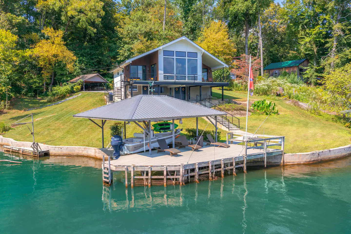 Lavish Lake Getaway with 180-Degree Views & Boat Dock