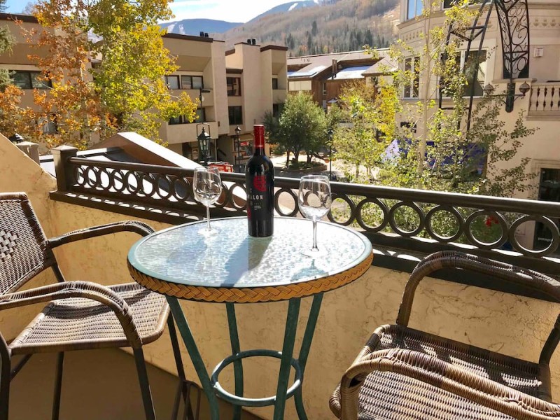 Private balcony at teps from Eagle Bahn Gondola Condo Vail