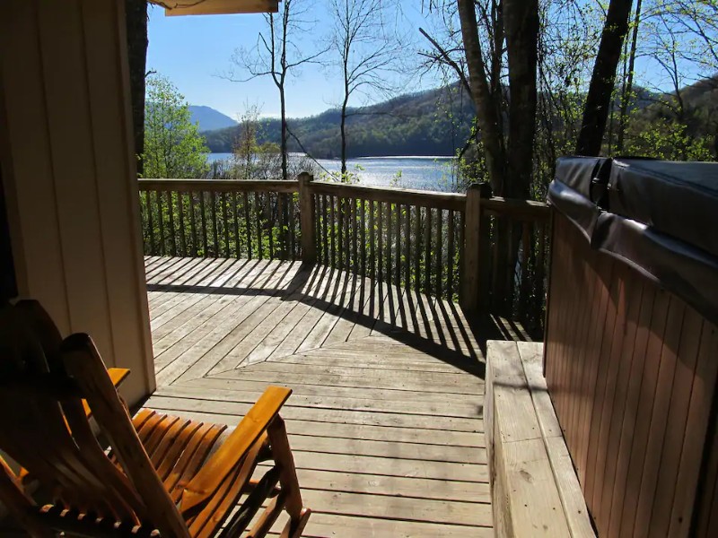 View from Romantic Lake View Cabin with Hot Tub and Canoe 