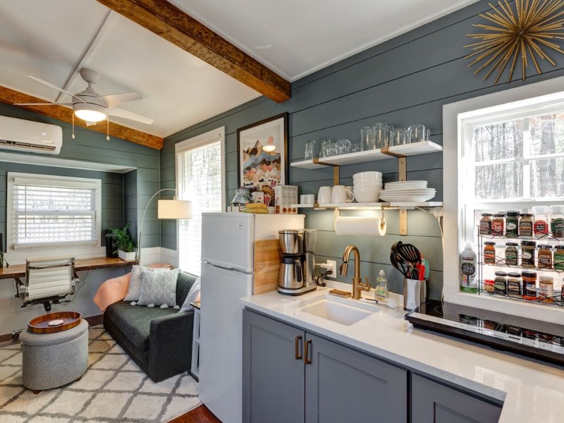 Kitchen in Chic Modern Tiny House at Wildwood Community Farm