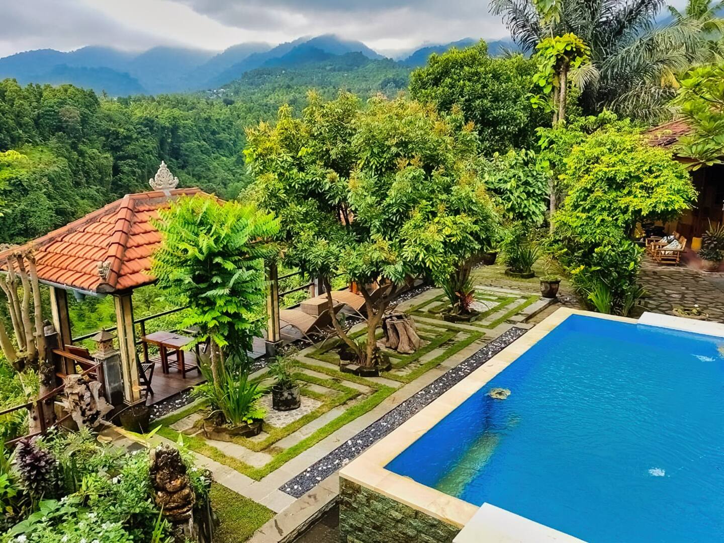 Balinese Garden with Waterfall View