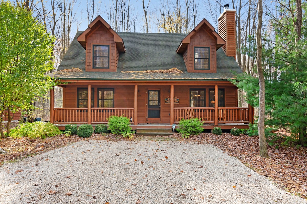 Front of Cabin Tucked in the Trees 