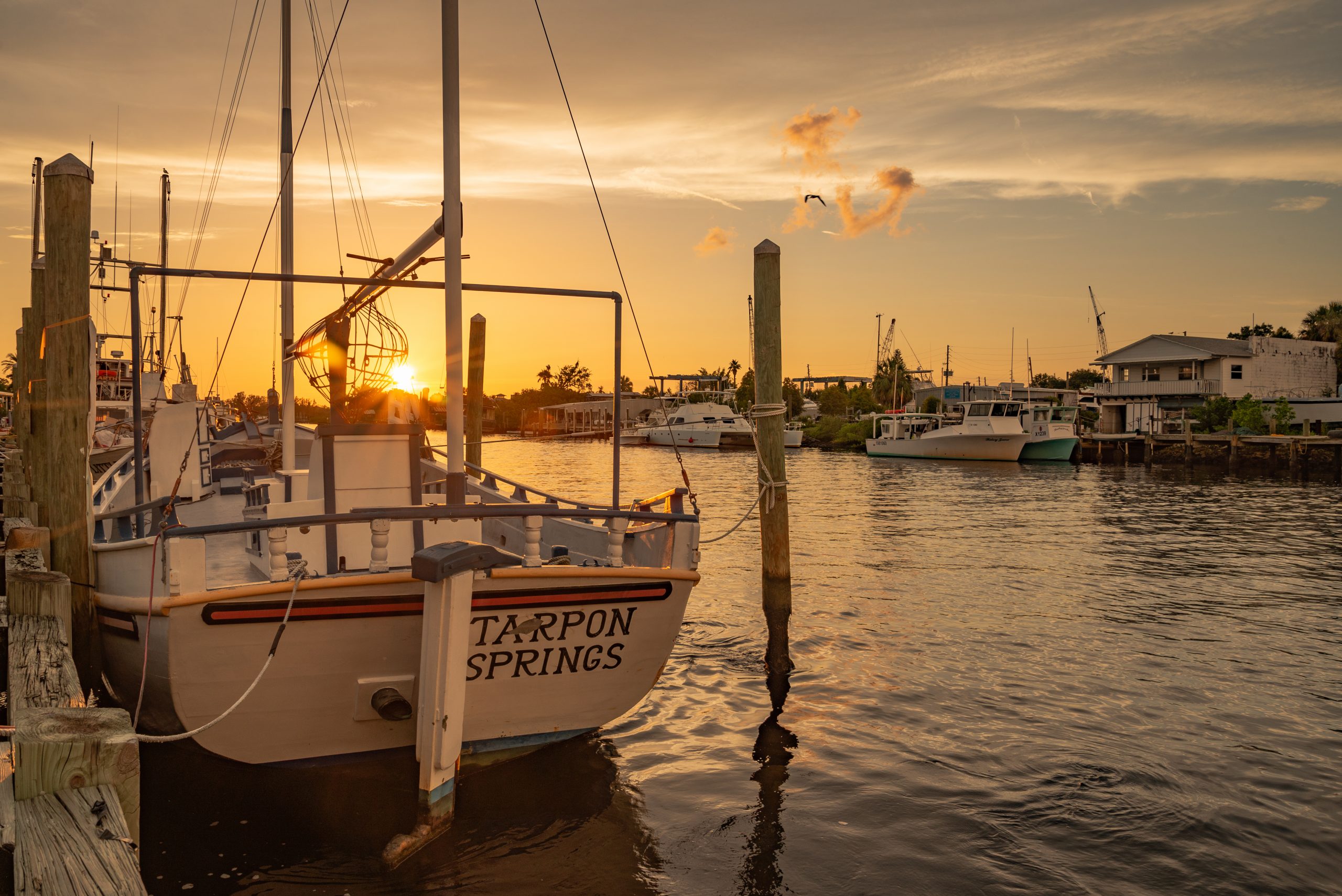 Sponge Fishing Boat at Sunset in Tarpon Springs