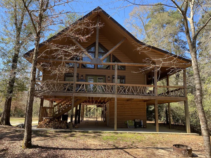 Front of Secluded Cabin with Beautiful View of a Waterfall on the Okatoma River