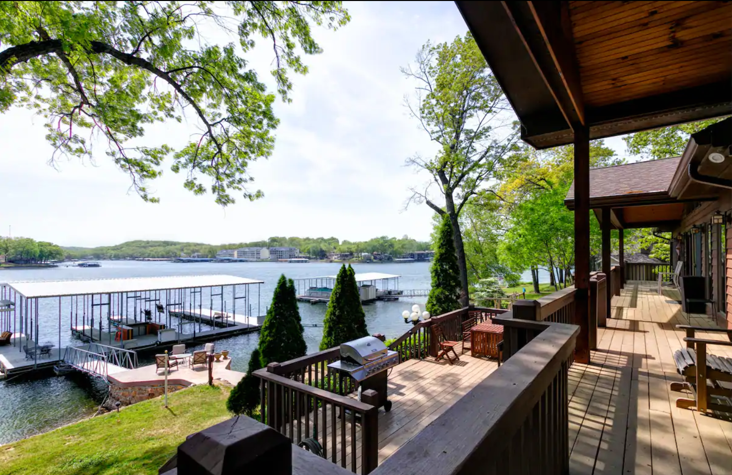 This 7-bedroom comes with a huge dock and boat launch