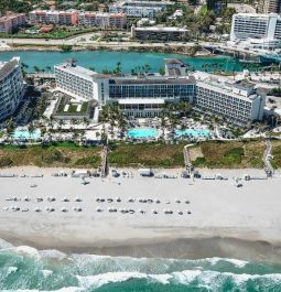 aerial view of lounges on beach at boca raton beach club