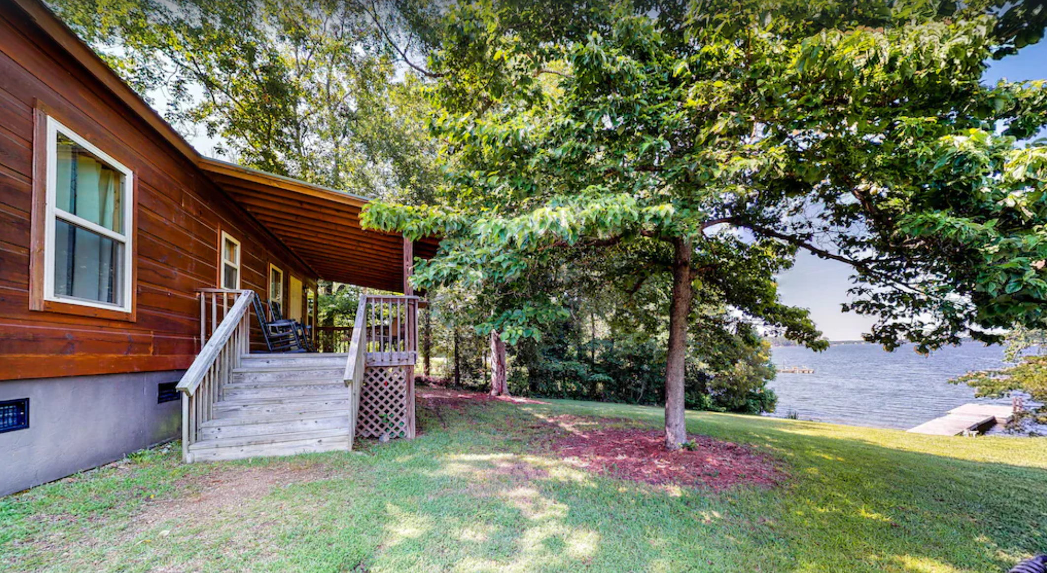 Waterfront cabin with dock and fire pit