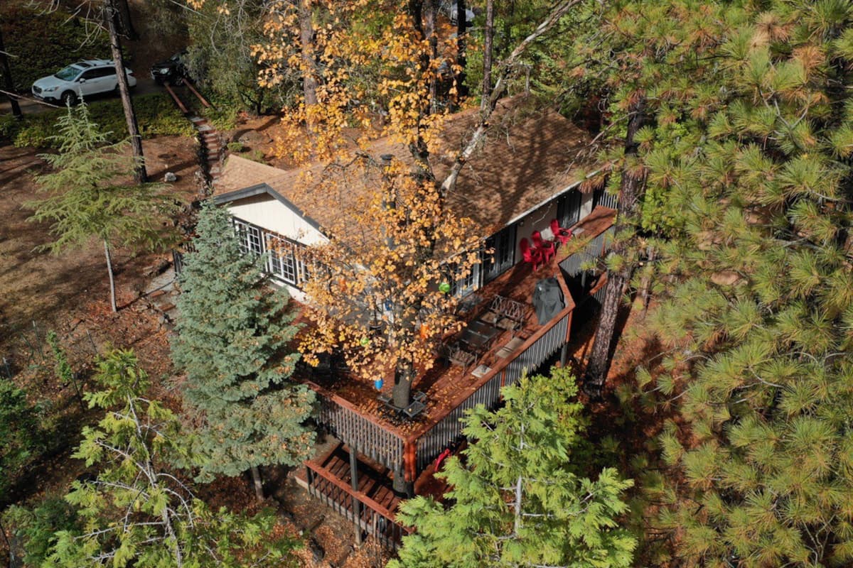 Aerial View of Lakefront House Near Yosemite