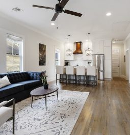 Living room and kitchen view inside the home