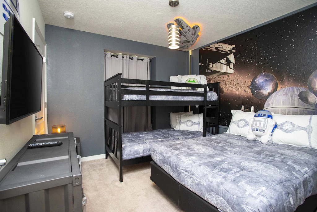 This home's Star Wars themed kids' room has a Mickey-shaped Death Star.