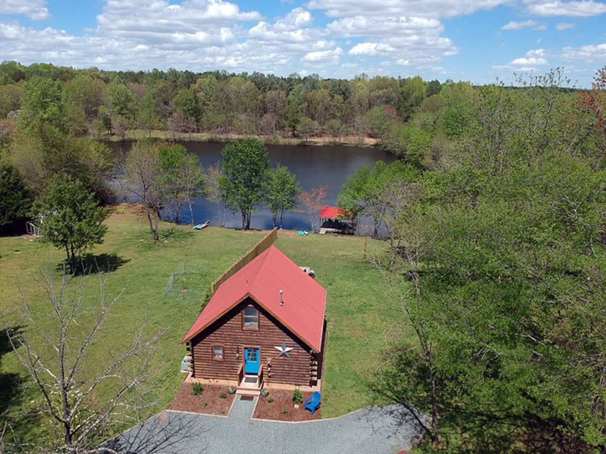 This cabin sits on a private lake with island 