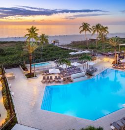 Pool view at sunset