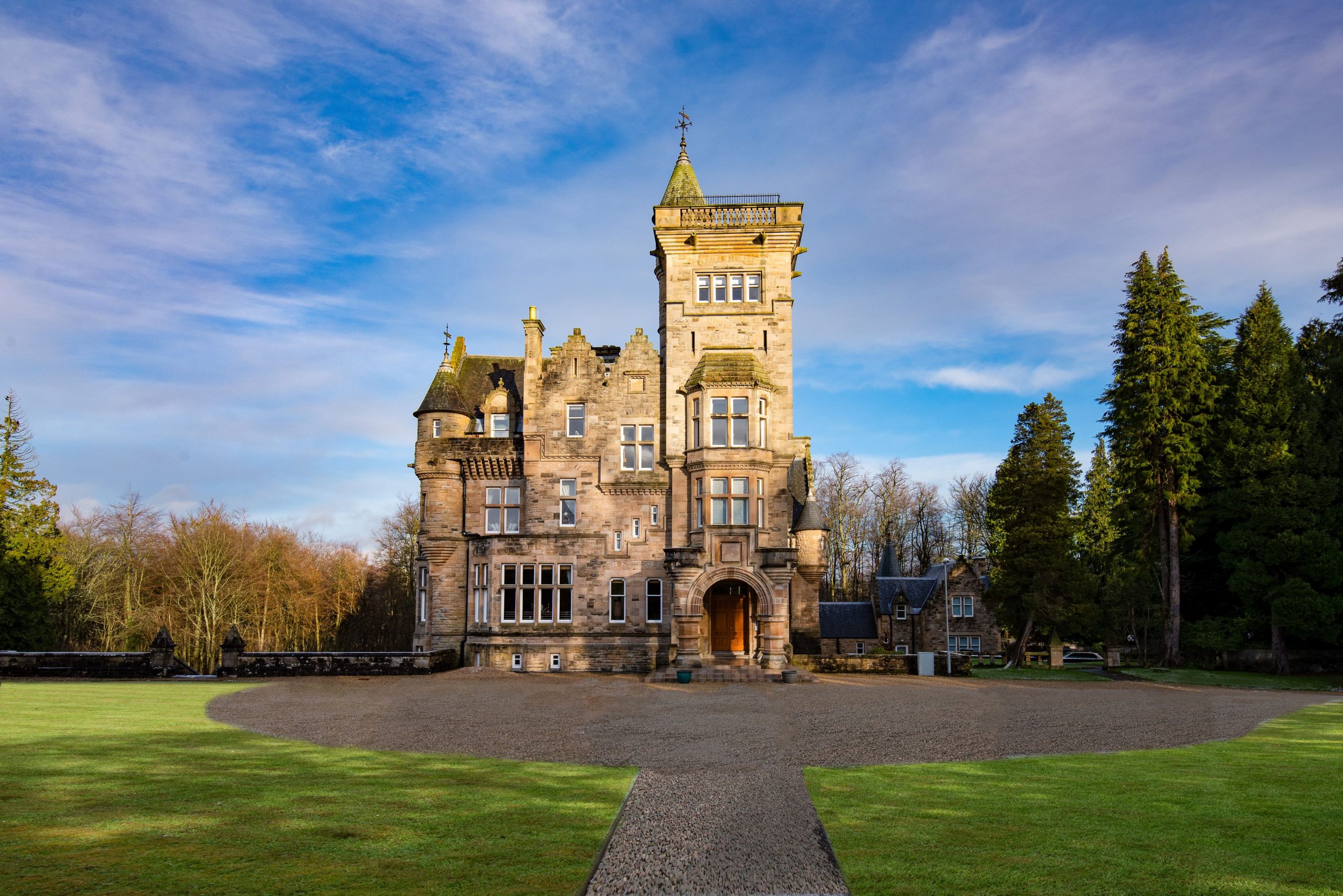 Castle with blue sky backdrop