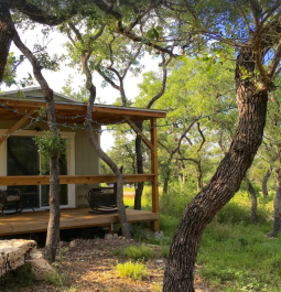 Porch on cabin under the trees