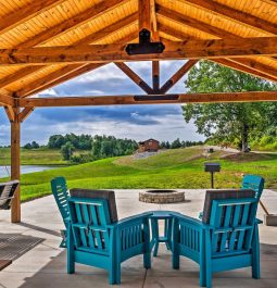 Outside seating in shade at cabin