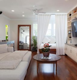 Sofa and entertainment center in home