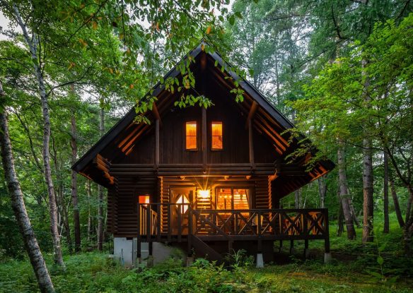 Exterior of cabin in the trees