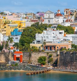 Historic district of colorful seaside town