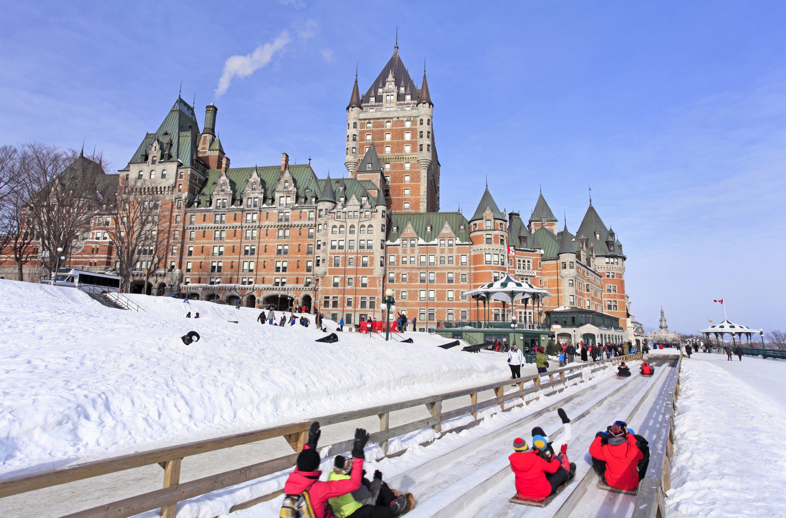 Quebec City in winter, traditional slide descent