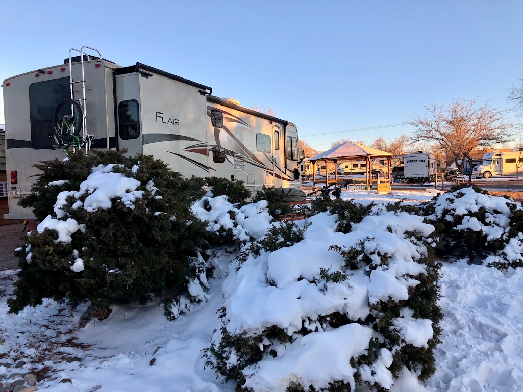 A rare snowy day while camping in ABQ