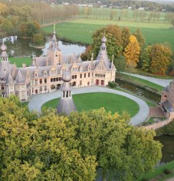 Huge castle from above with circular grass in the middle