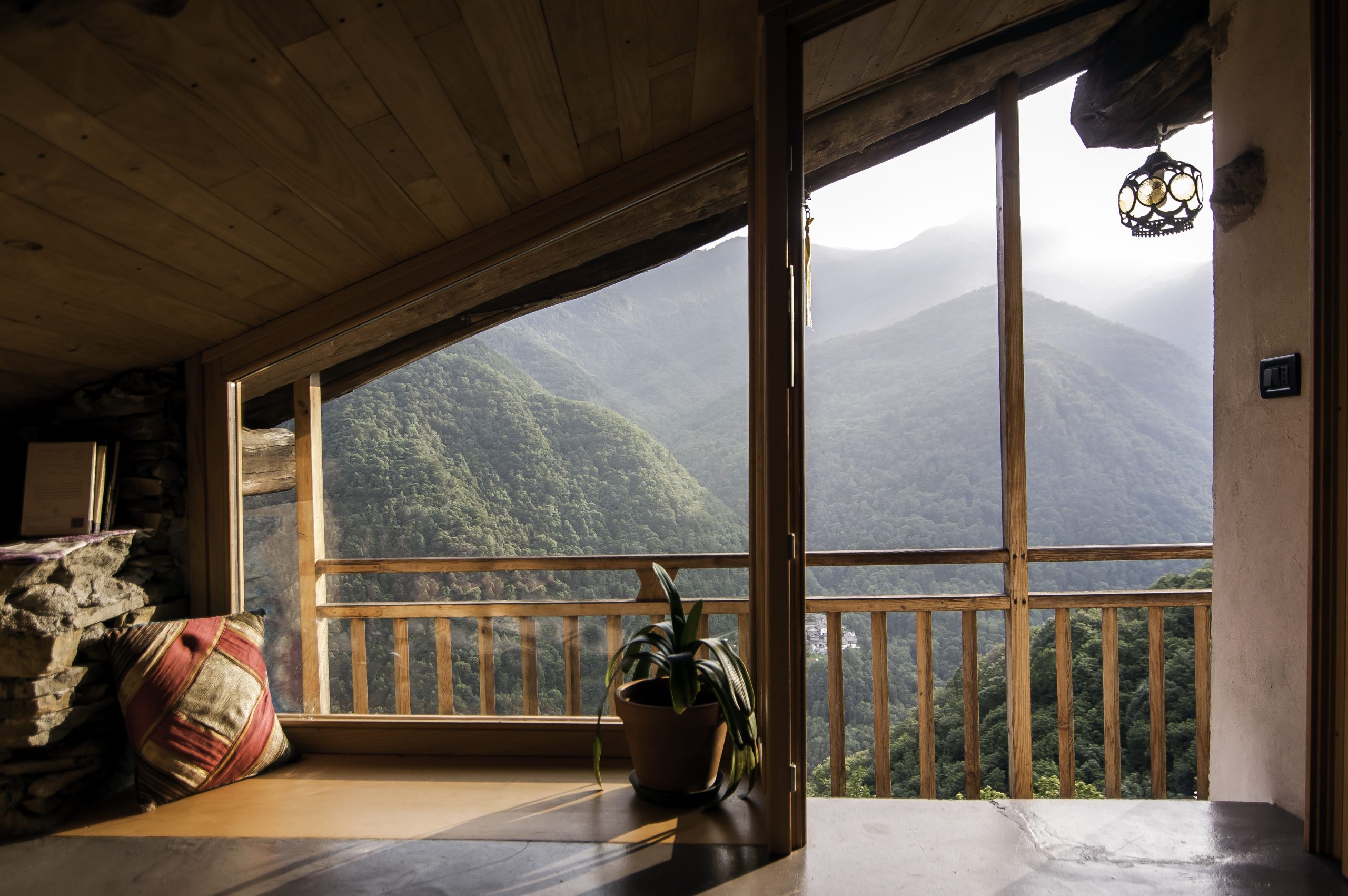 A beautiful terrace that looks out upon the deep mountain forest surroundings