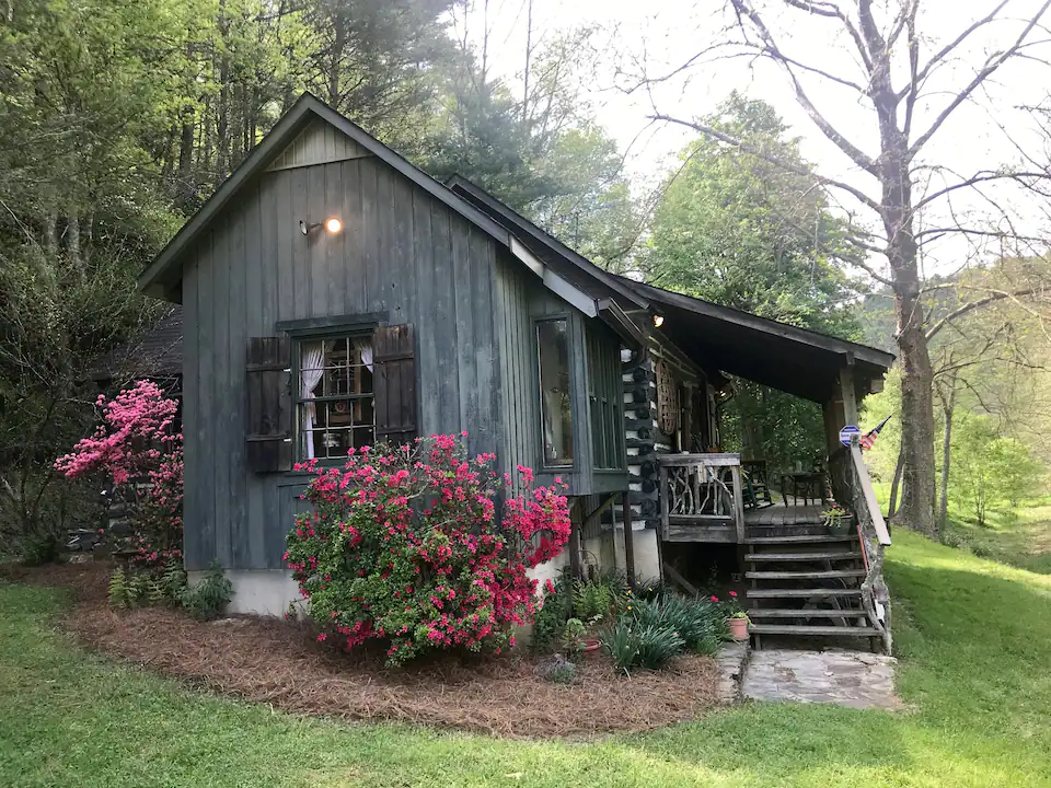 The porch offers perfect views of the mountains and river