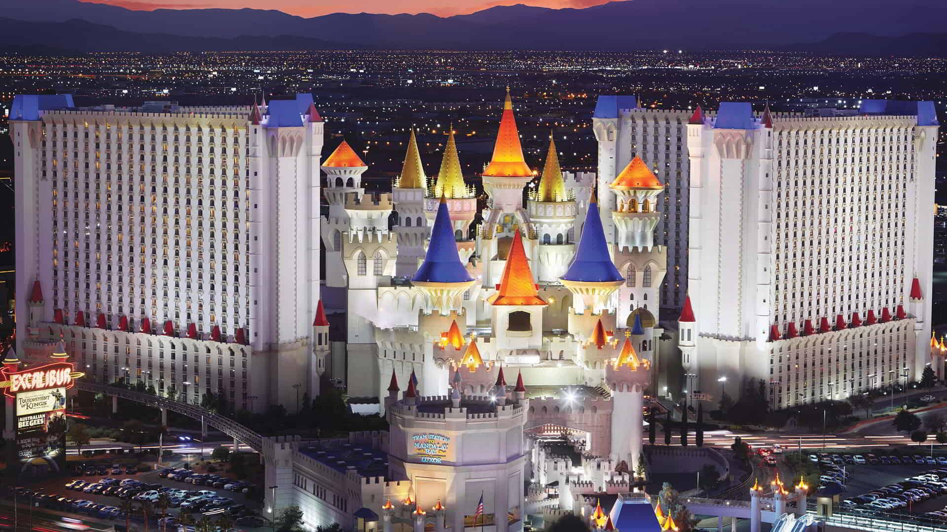 The iconic Vegas skyline with Excalibur's castle towers