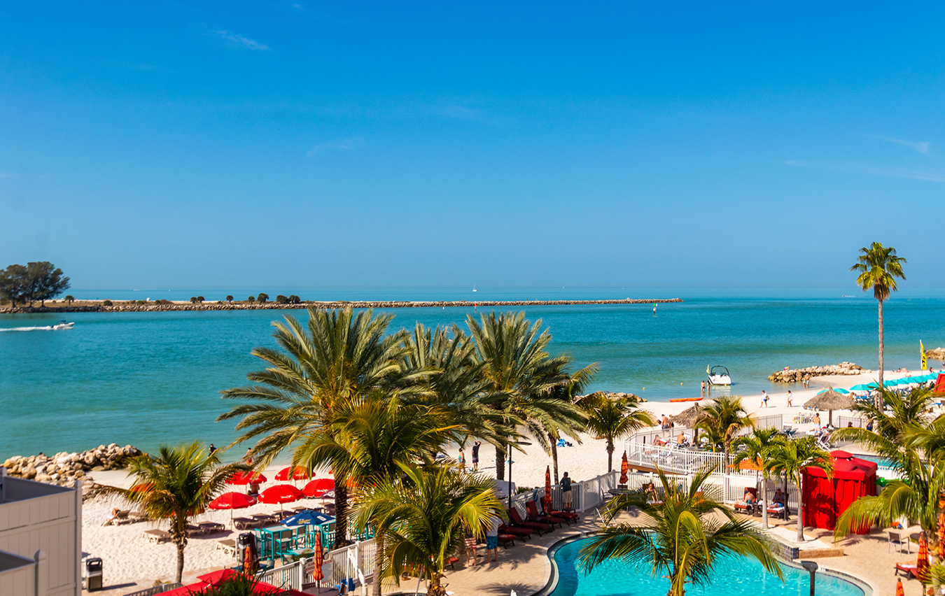 View of pool and private beach