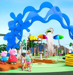 Kids at theme park splash pad