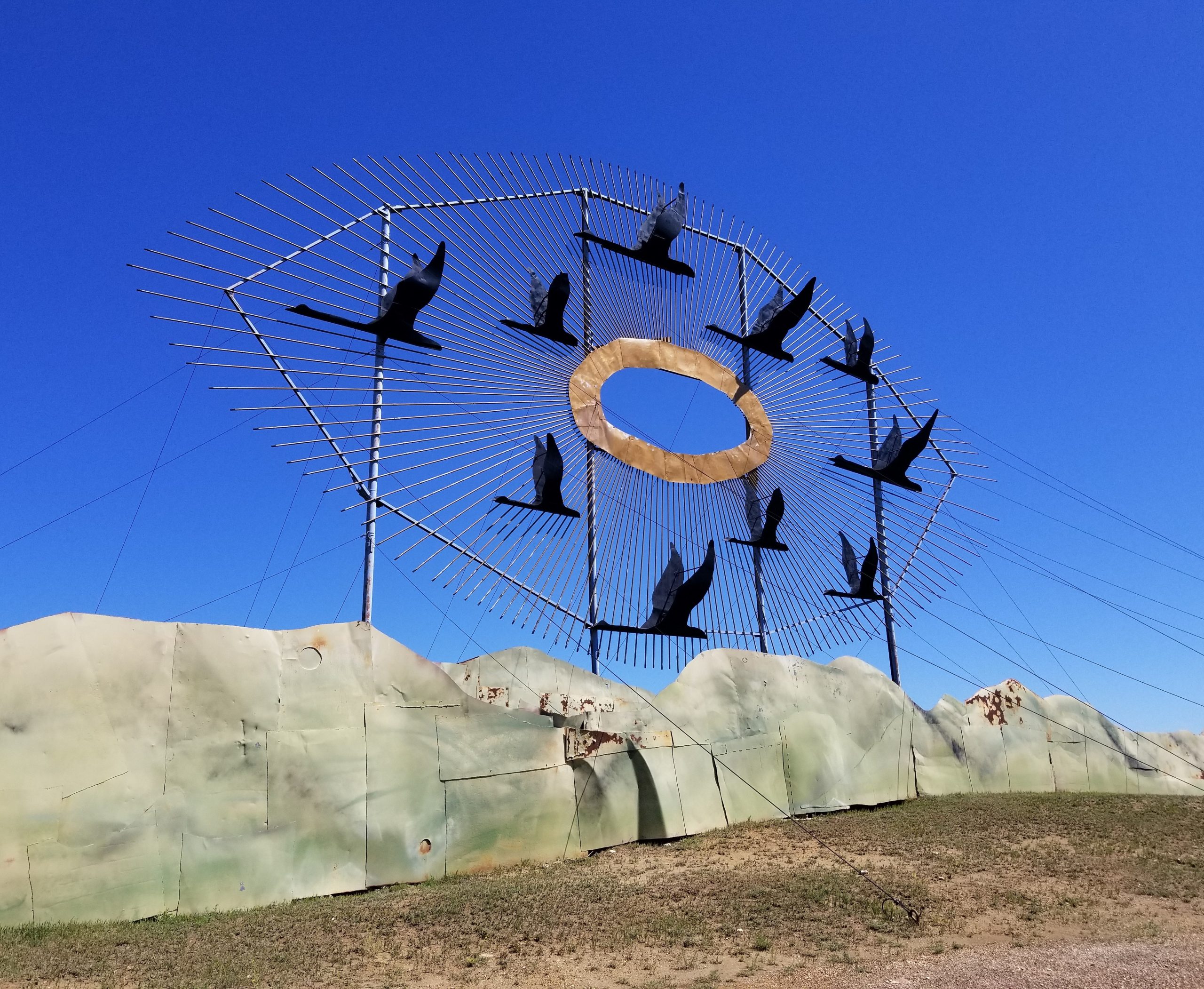 Geese in Flight Shaped like an Eye along the Enchanted Highway, North Dakota