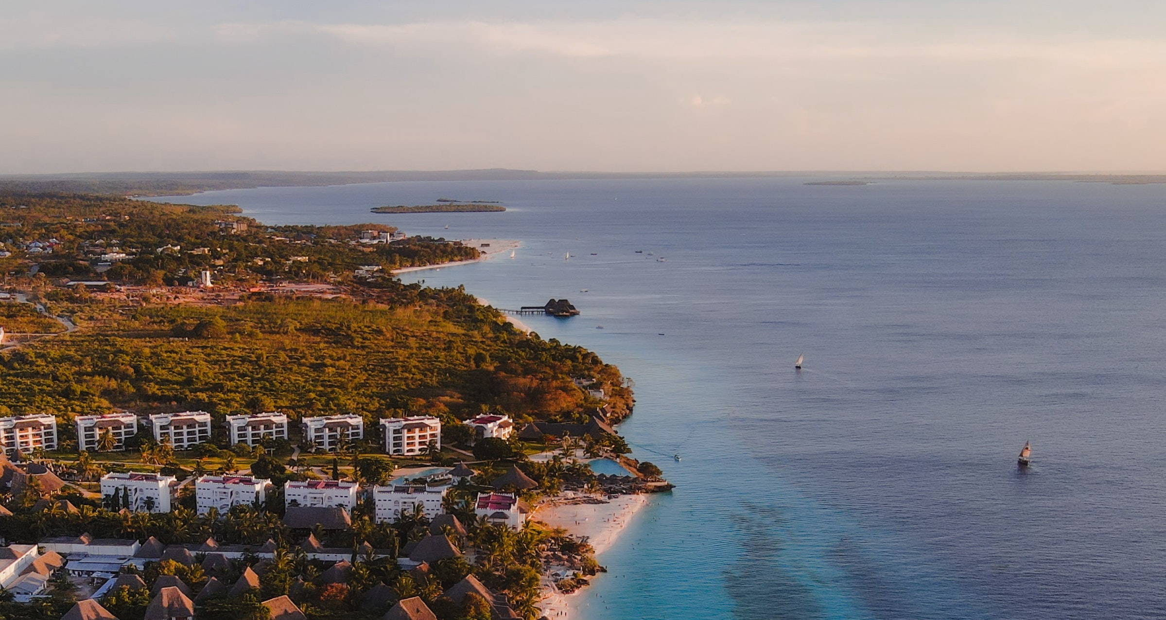 The coastline at golden hour at Nungwi Beach, Zanzibar Island, Tanzania