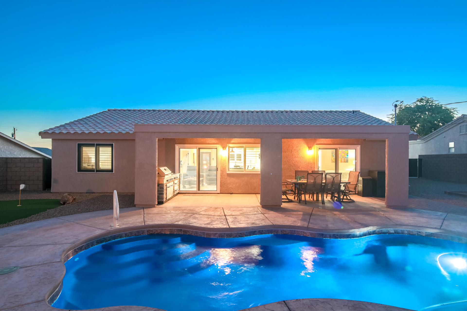 Spacious pool just outside the house