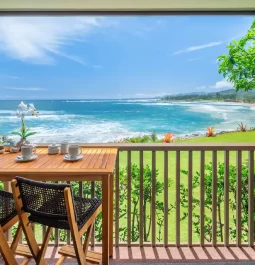 Chairs and table on condo balcony