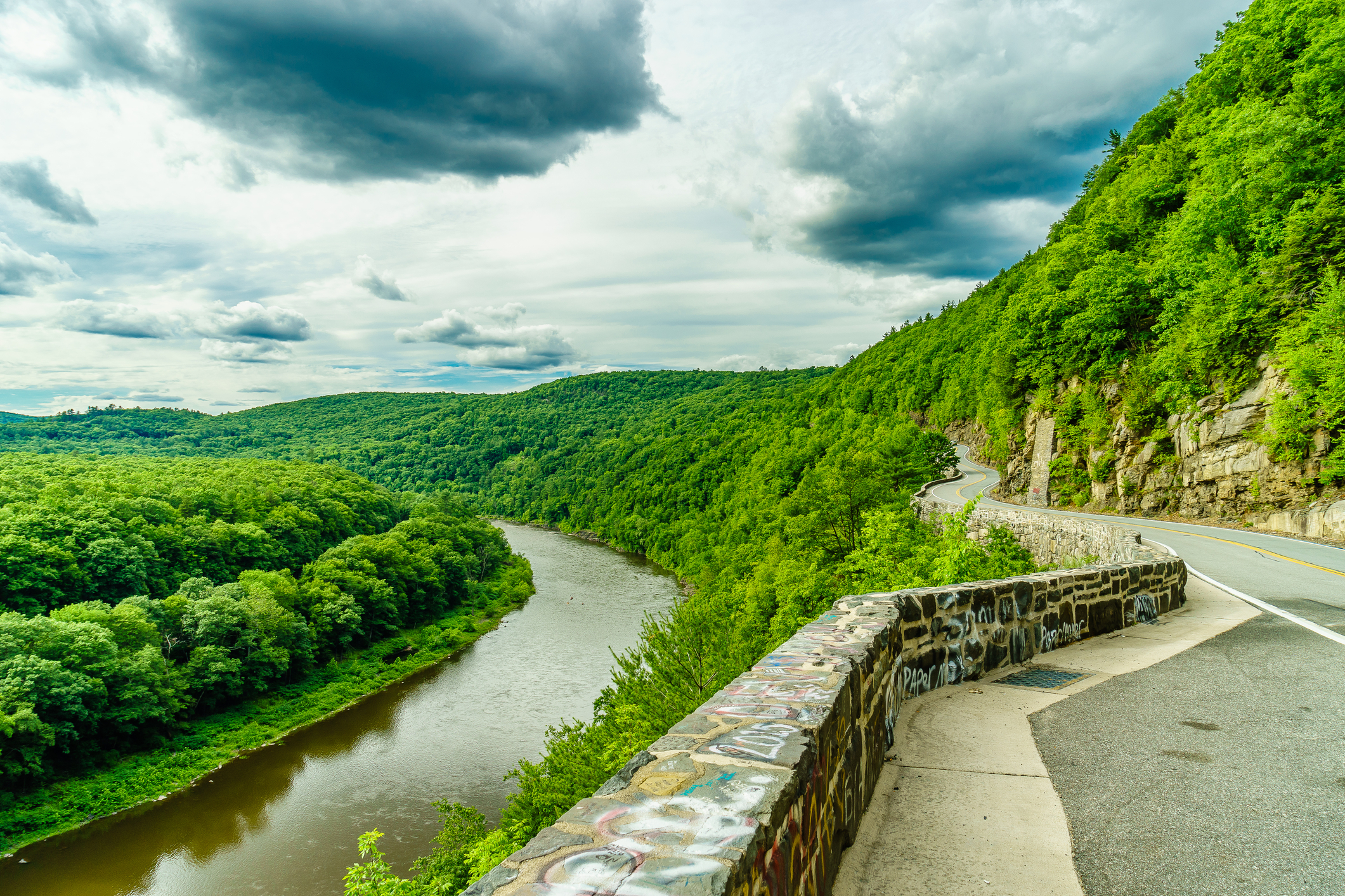 Upper Delaware River surrounded by lush forest