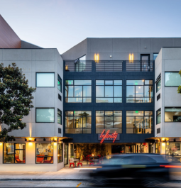 modern hotel at dusk