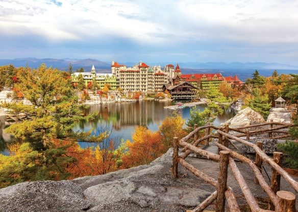 aerial view of Mohonk Mountain House in fall