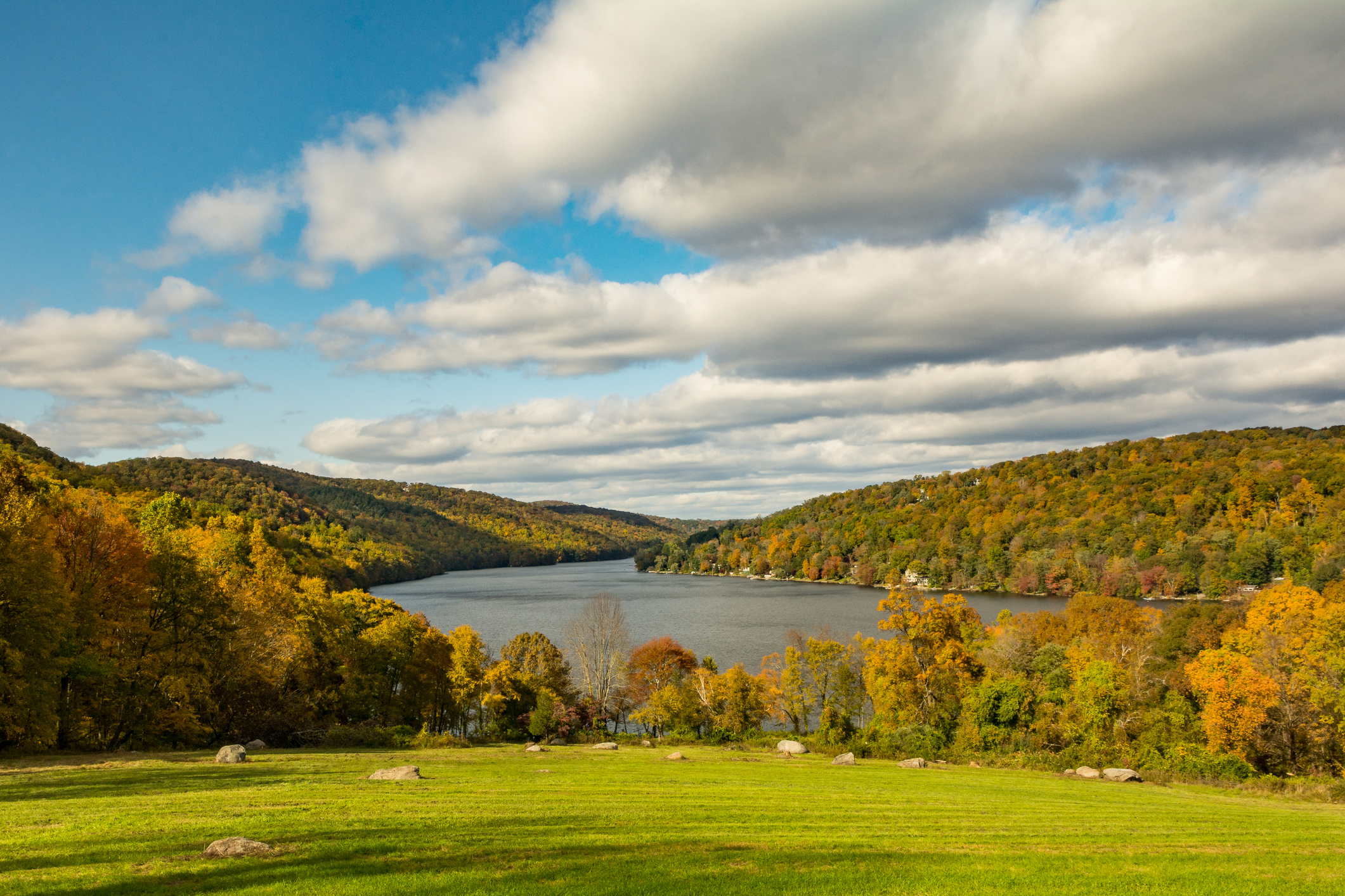 Squantz Pond in New Fairfield, Connecticut during fall